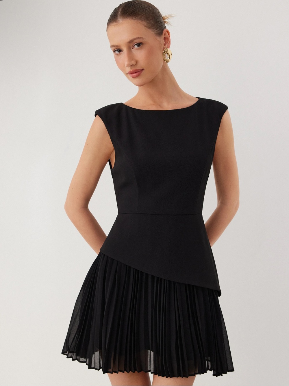 NWT Cider Black Asymmetrical Pleated Hem Dress